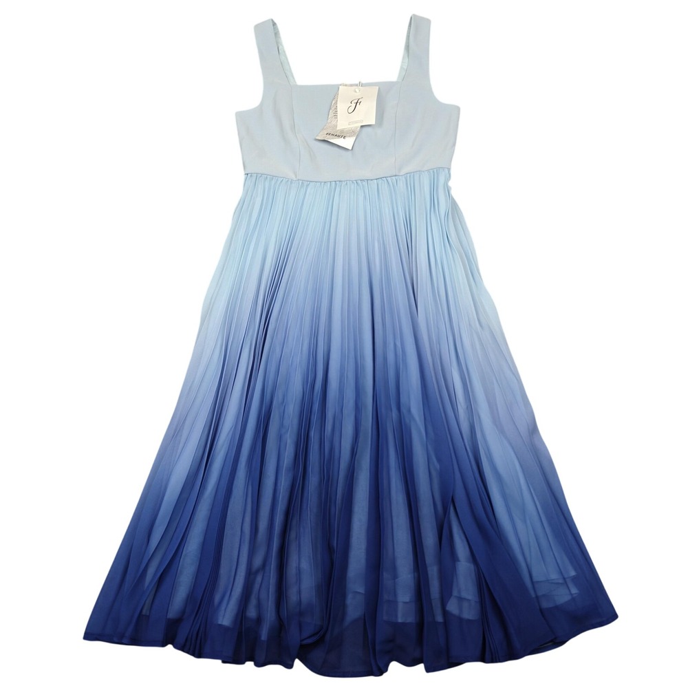 Fehaute Dress Womens 6 Blue Ombre Pleated Chiffon A-Line Maxi Square Neck New